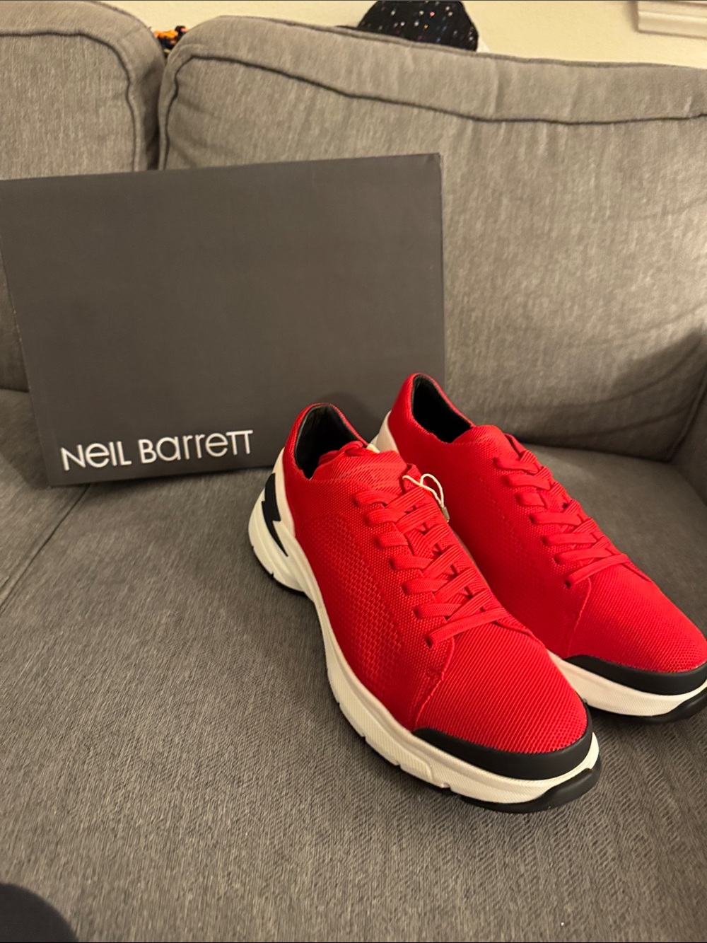 Neil Barrett Red and Black Men's Knit Low-Top Sneakers